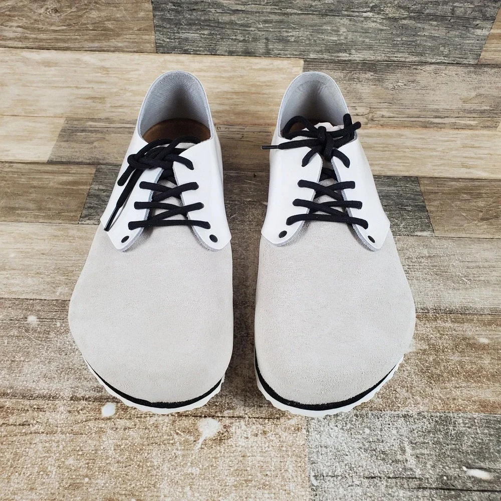 Birkenstock Maine Mens Shoes Sz 12 White Patent Lace Up Low Top Round Toe